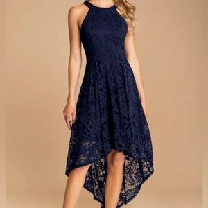 Navy Blue Halter Lace Dress